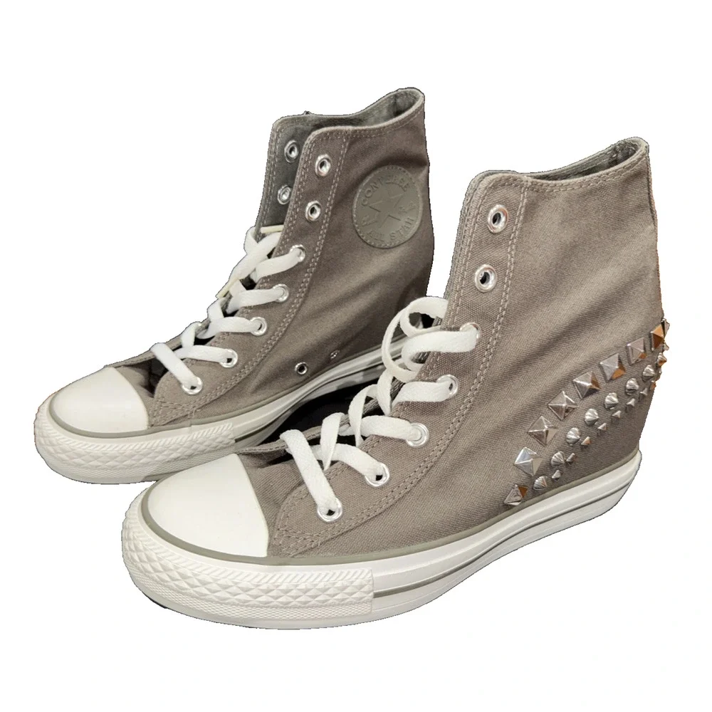 Converse Gray Studded Hidden Wedge High Top Sneakers 9